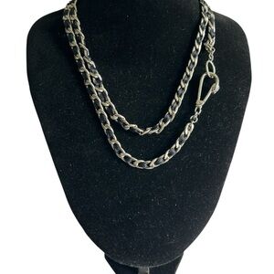 Cookie Lee Silver Tone Black Ribbon Wrapped Chain Necklace